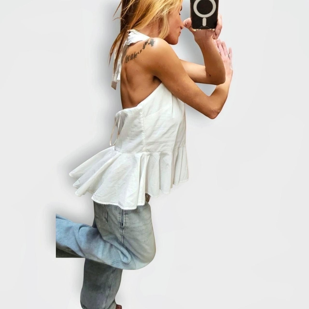 Free People White Ruffle Tunic Tank Top